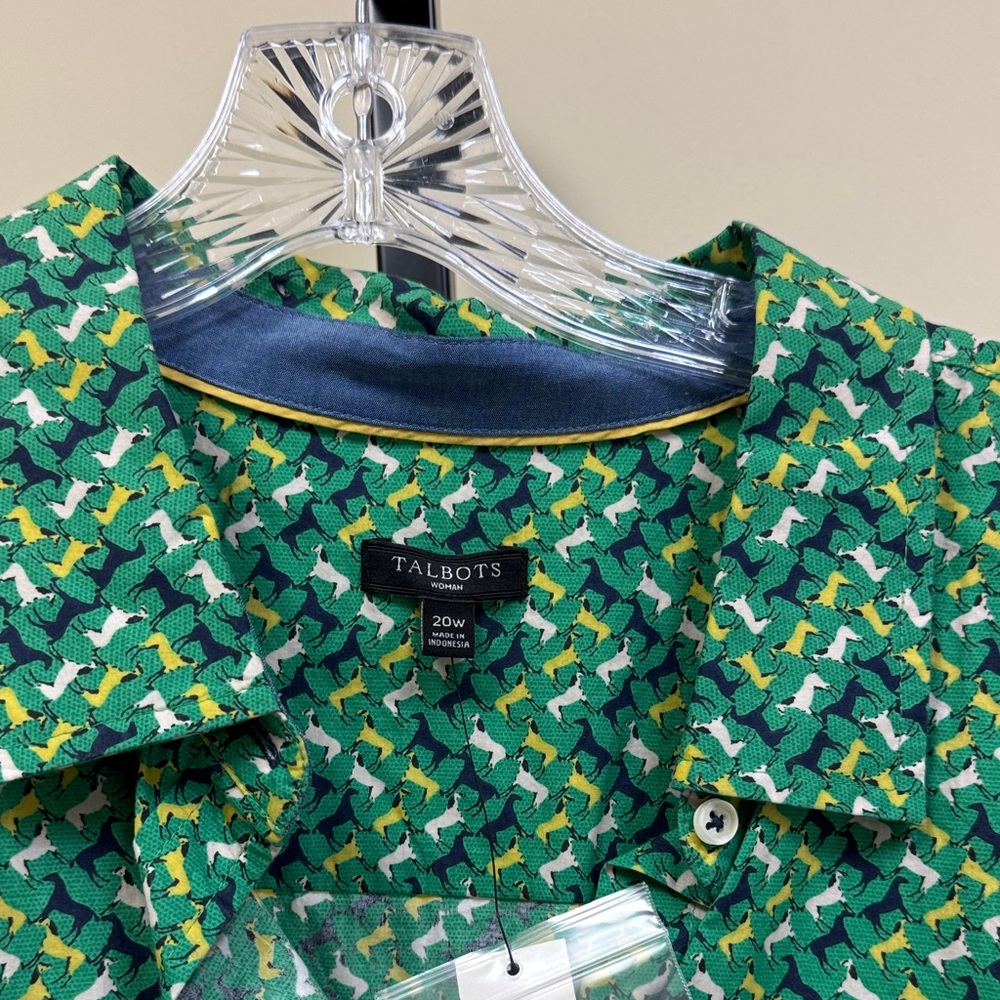 Talbots Green Patterned Button Down Shirt - image 5